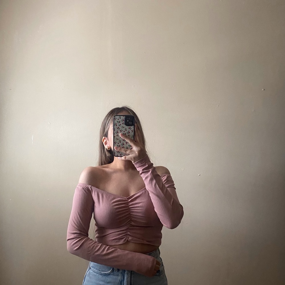 Pink Mauve Off The Shoulder Long Sleeve Top